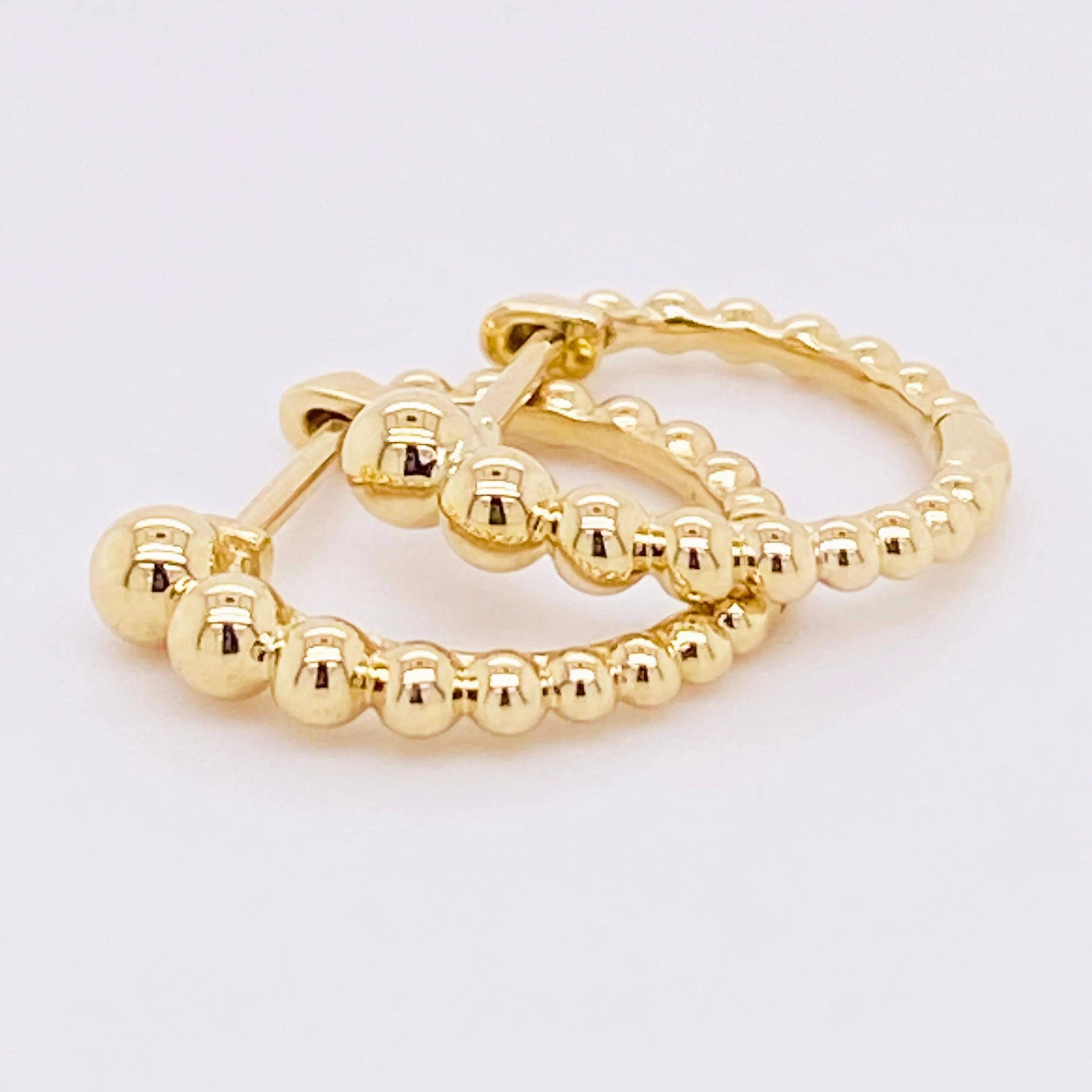 Gold Beaded Round Huggie Earrings