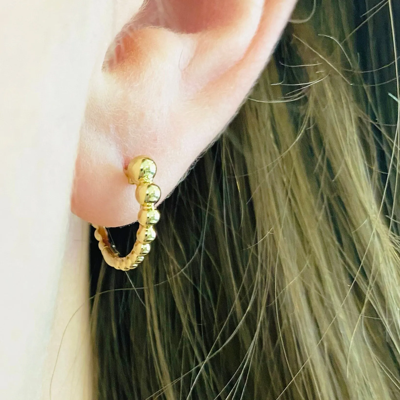 Gold Beaded Round Huggie Earrings
