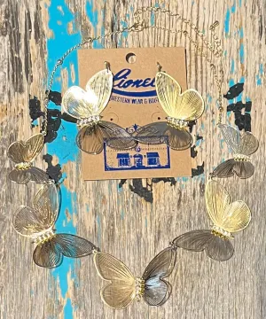 Gold Butterflies Necklace w/ Earrings