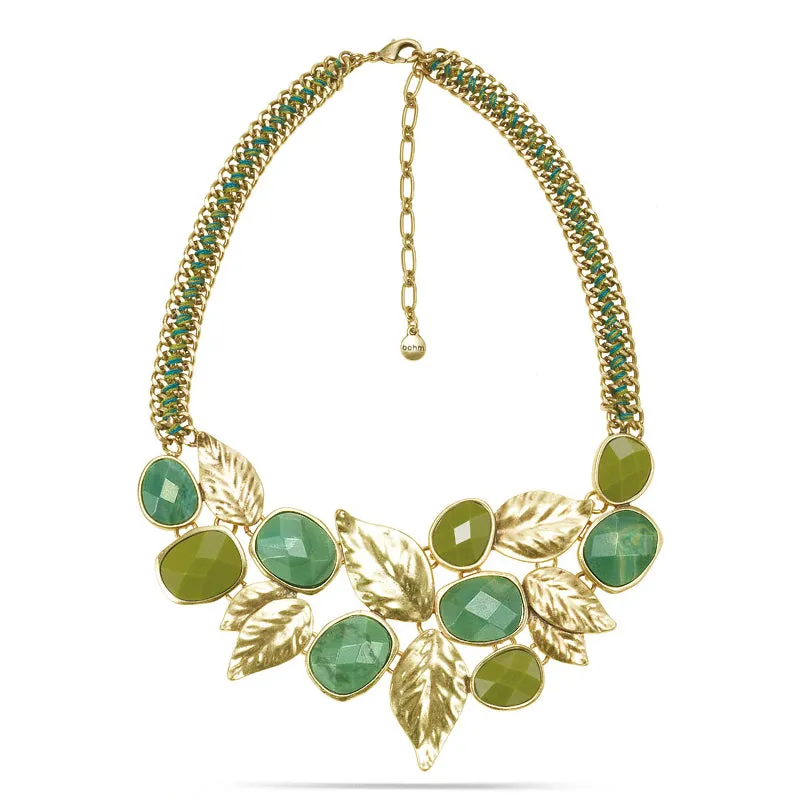 GOLD LEAF AND GREEN STONE  NECKLACES #302GN1401 (IF20)