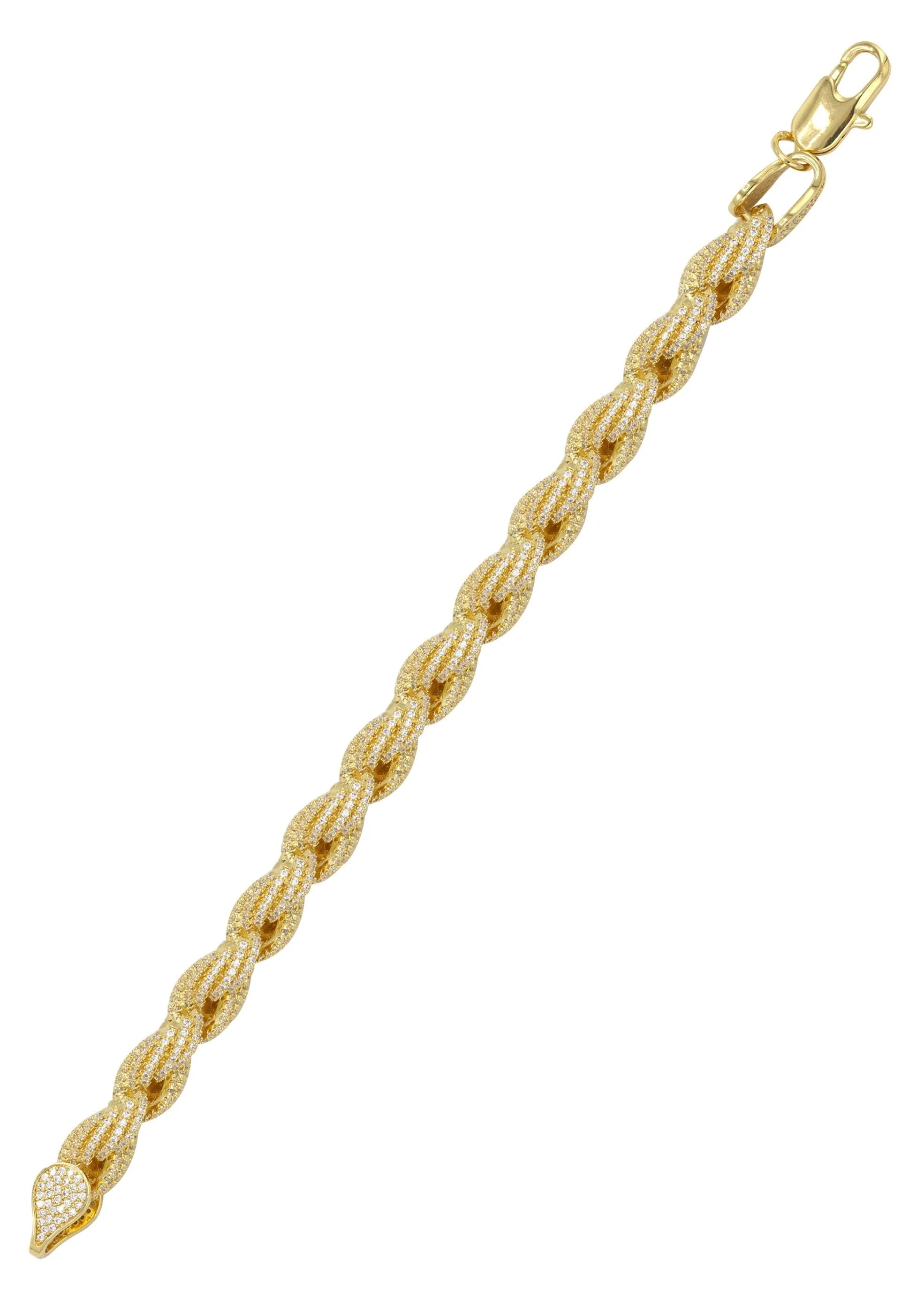Gold Plated Mens Iced Out Solid Rope Bracelet