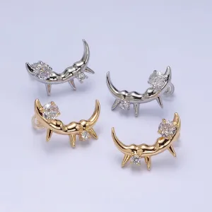 Gold, Silver Curved Clear Round CZ Spiked Molten Drip Stud Earrings | AD889 AD890