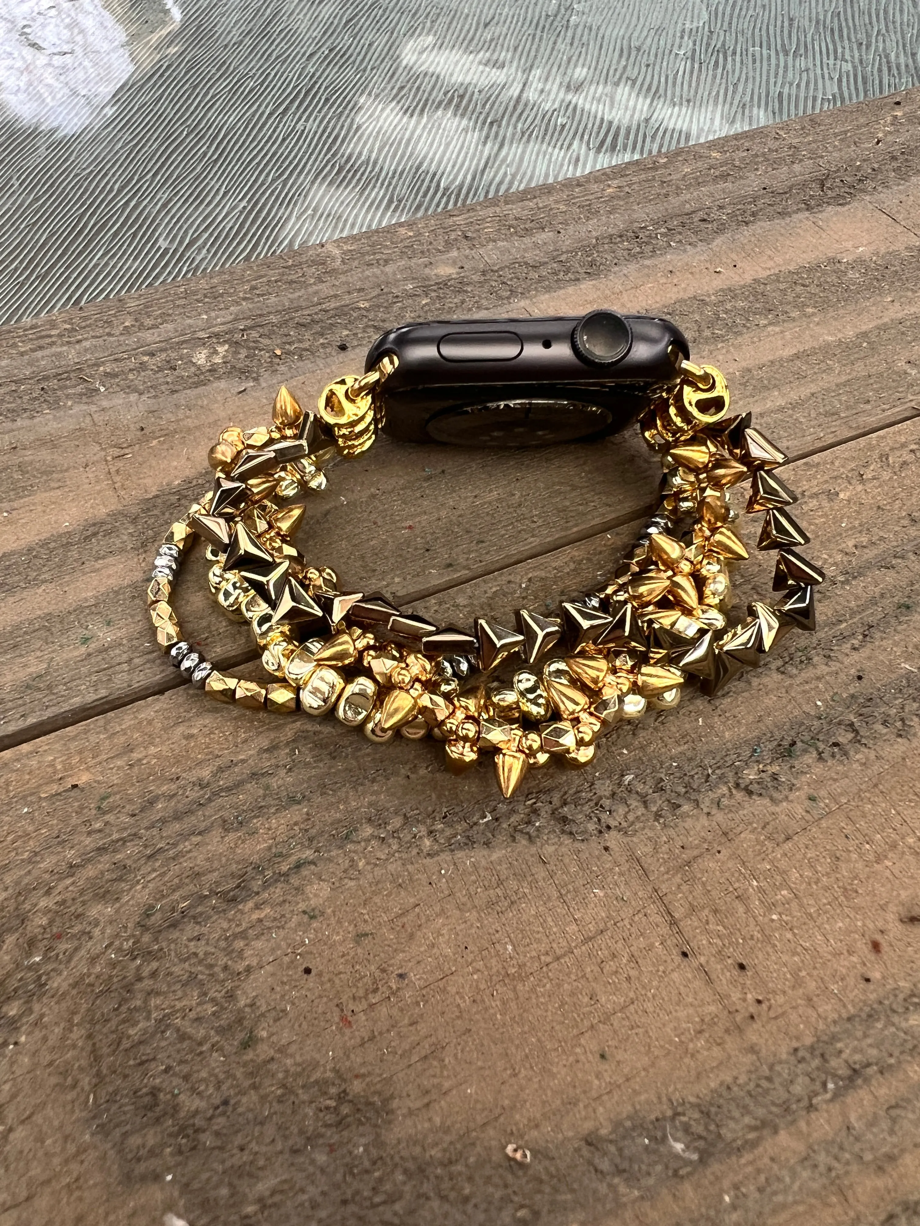 Gold Silver Nugget Arrow Beaded Stretch Smart Watch Band