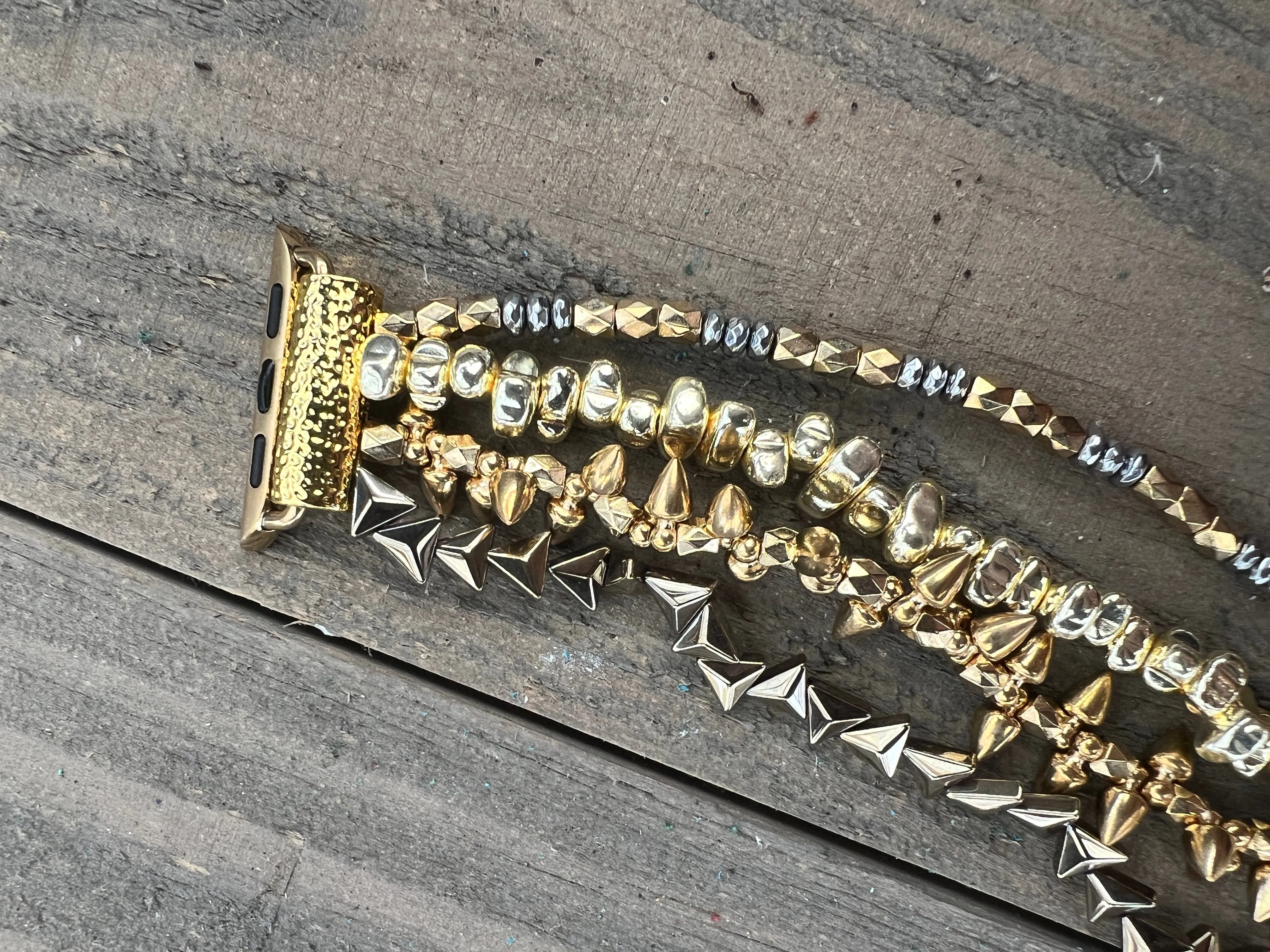 Gold Silver Nugget Arrow Beaded Stretch Smart Watch Band