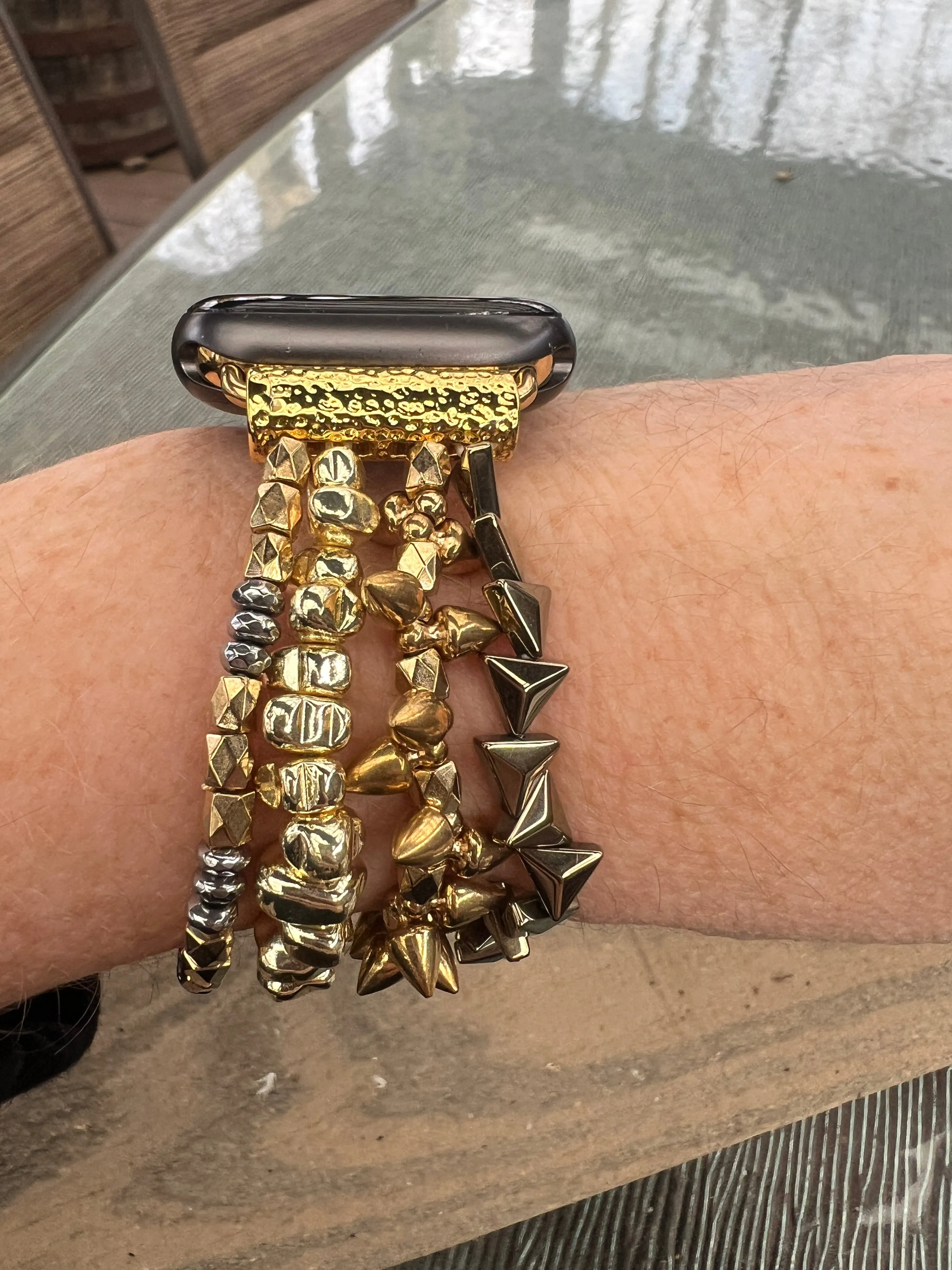 Gold Silver Nugget Arrow Beaded Stretch Smart Watch Band