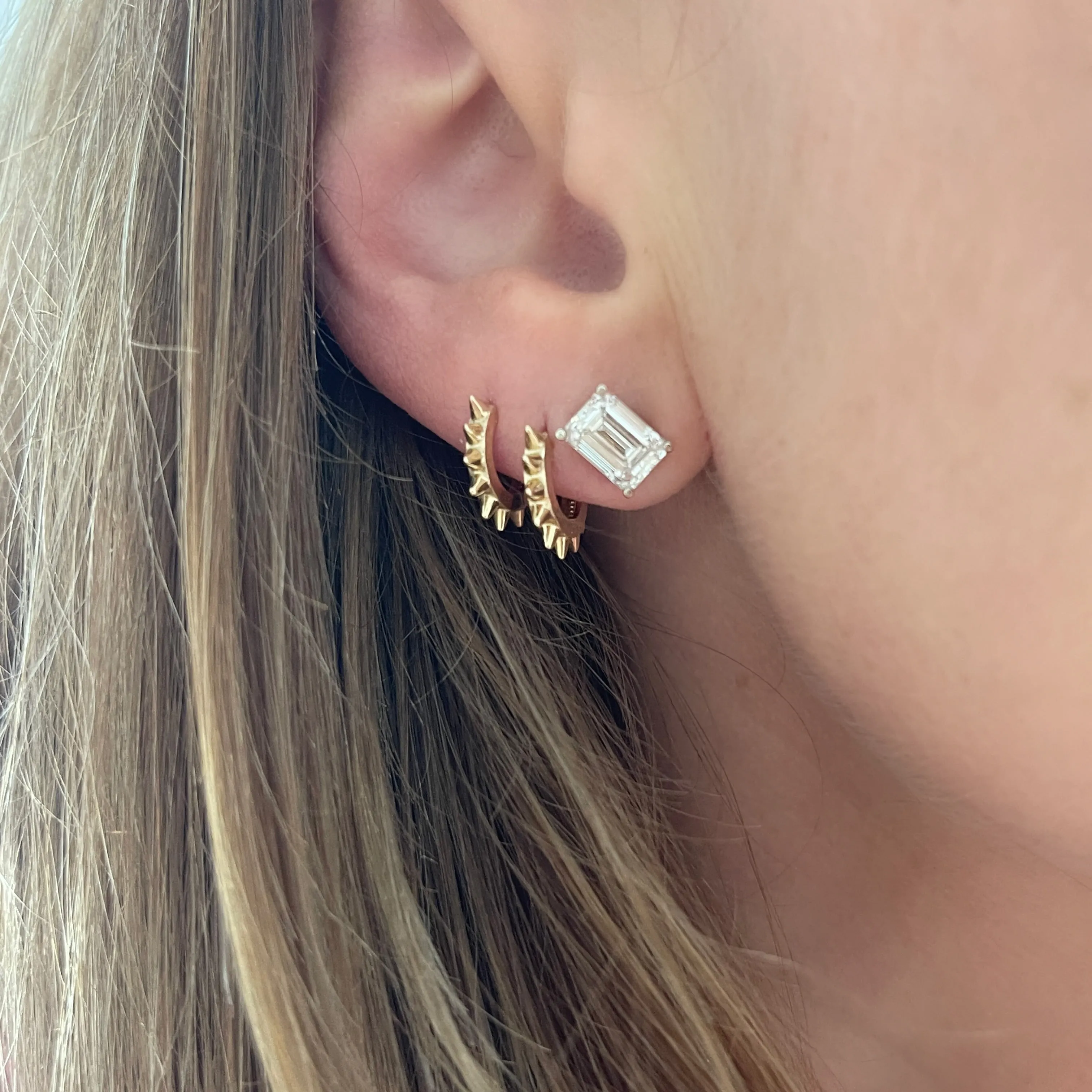 Gold Spike Huggie Hoop Earrings