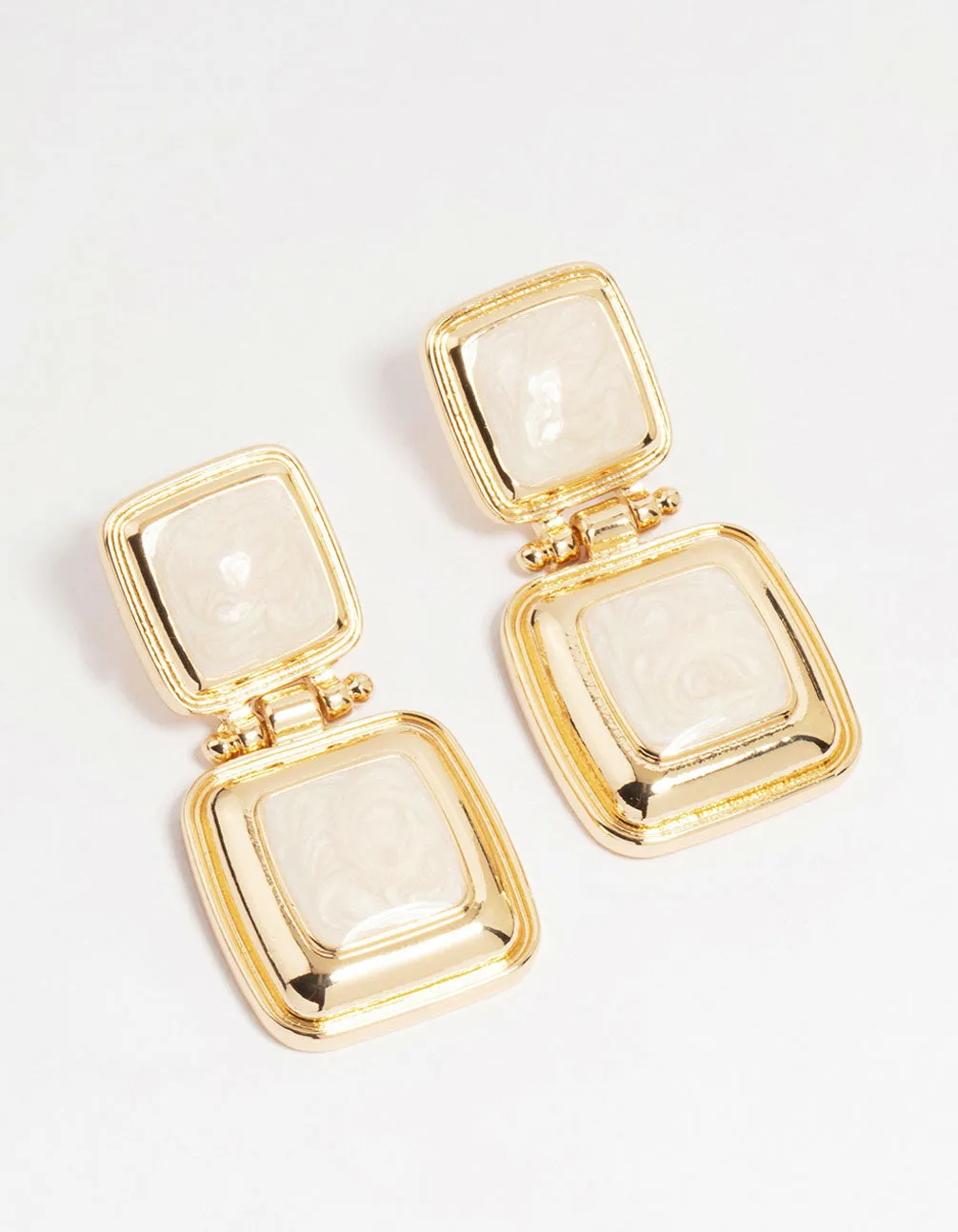 Gold Stone Square Hinge Drop Earrings