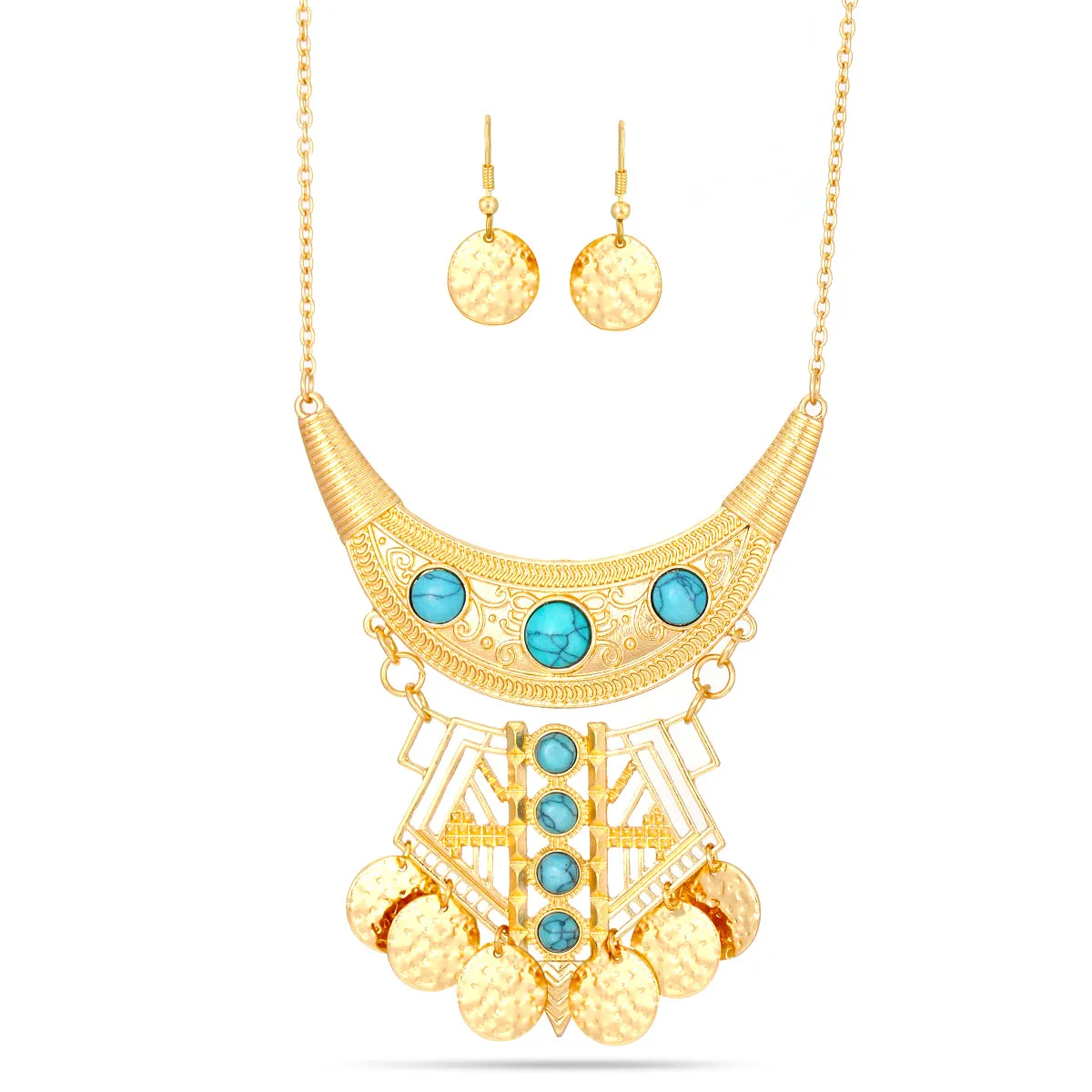 GOLD TURQUOISE EARRINGS AND NECKLACE SET #SQ315-160602G