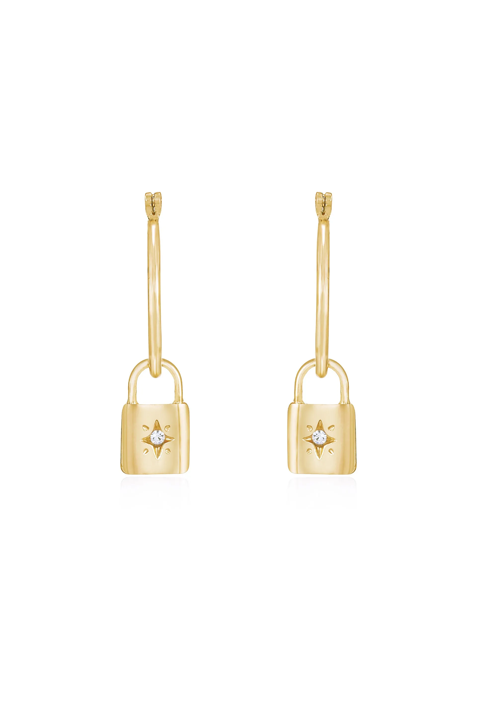 Golden Hoop 18k Gold Plated Earrings with Star Lock Charm
