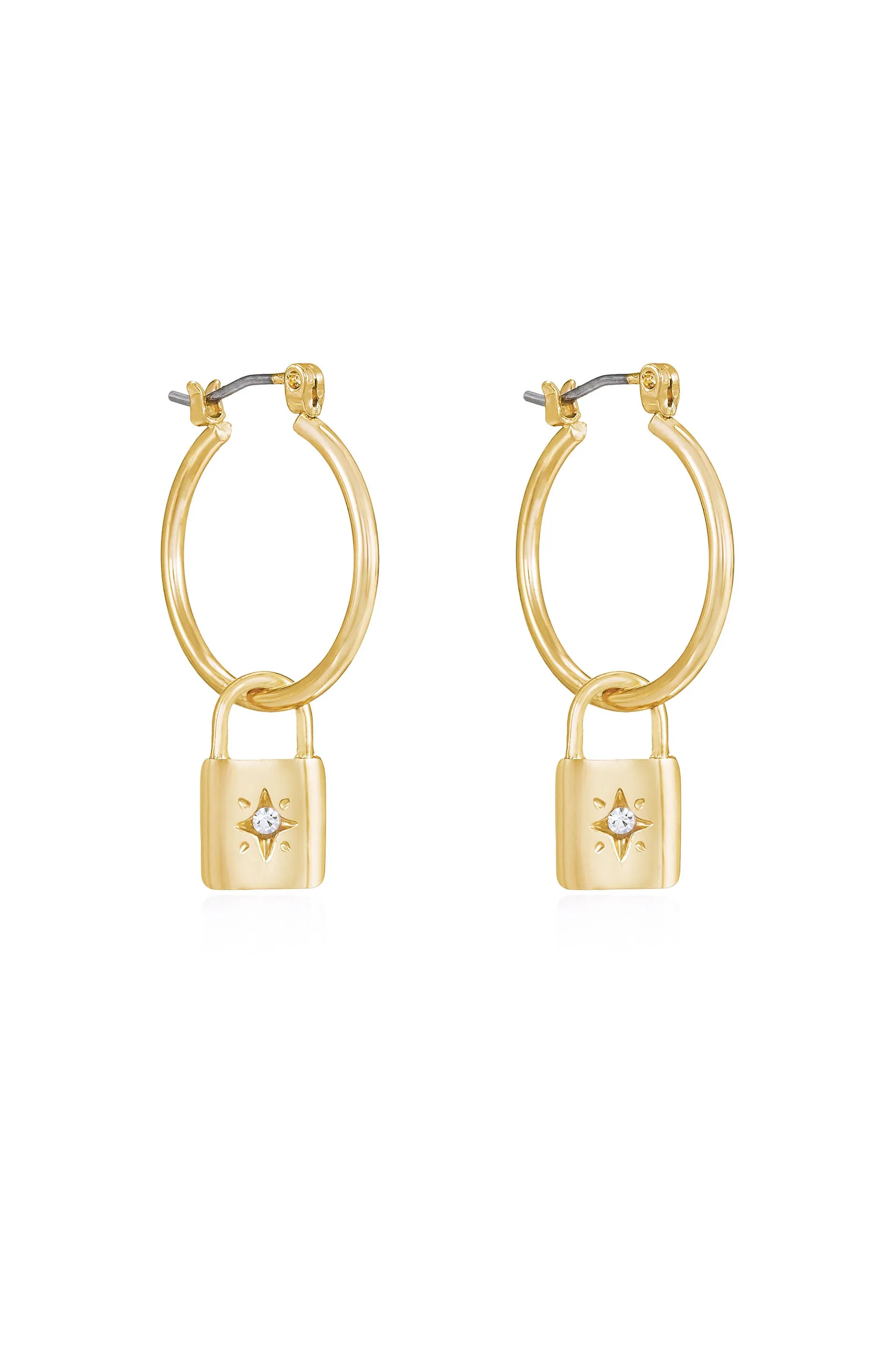 Golden Hoop 18k Gold Plated Earrings with Star Lock Charm