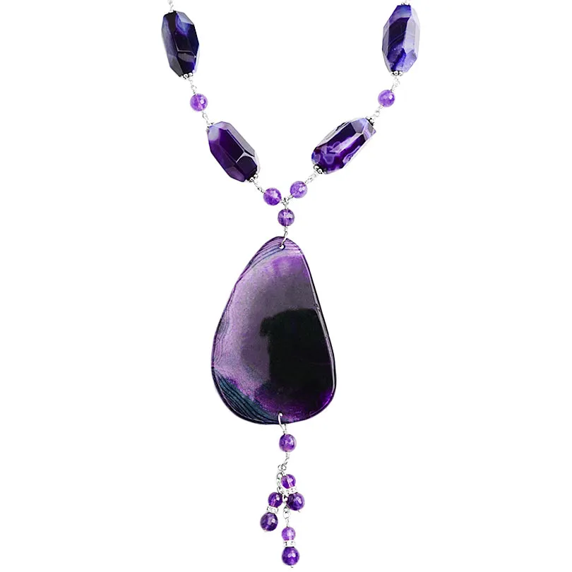 Gorgeous Agate Slice & Amethyst Sterling Silver Toggle Statement Necklace