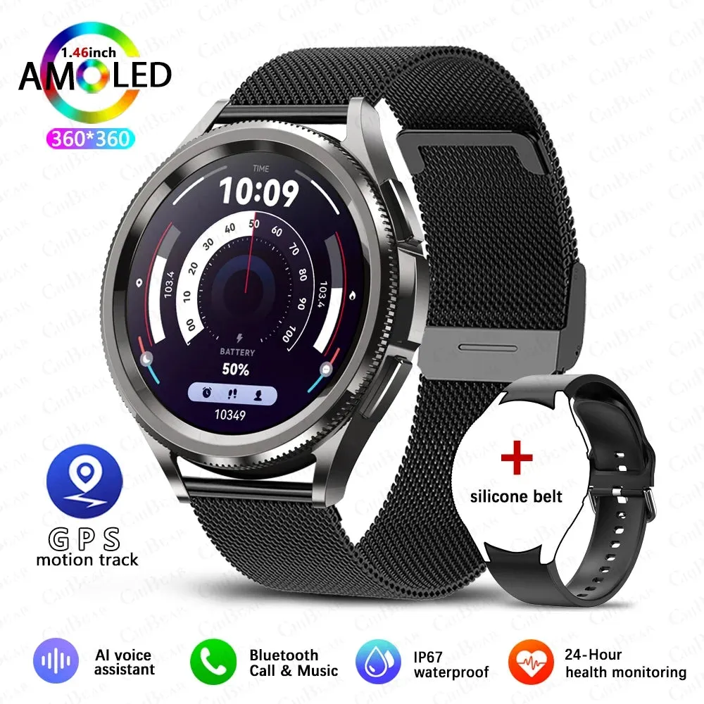 GPS Sports Smartwatch Men 1.43 Inch AMOLED HD Screen GPS Fitness Tracker Health Monitoring Waterproof Bluetooth Call Smart Watch