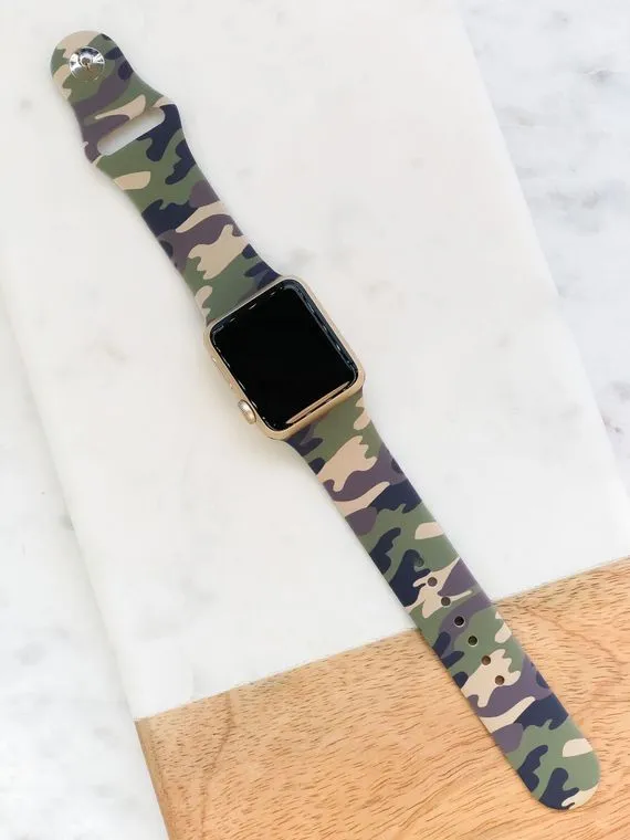 Green Camouflage Printed Silicone Smart Watch Band