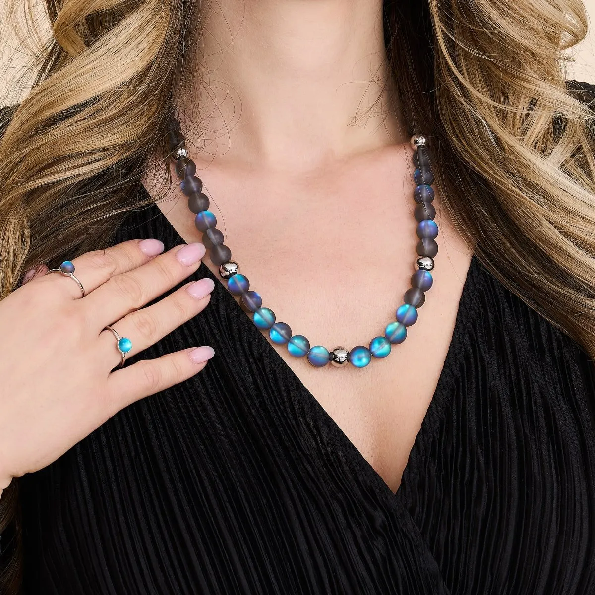Grey | Silver | Mermaid Glass Statement Necklace
