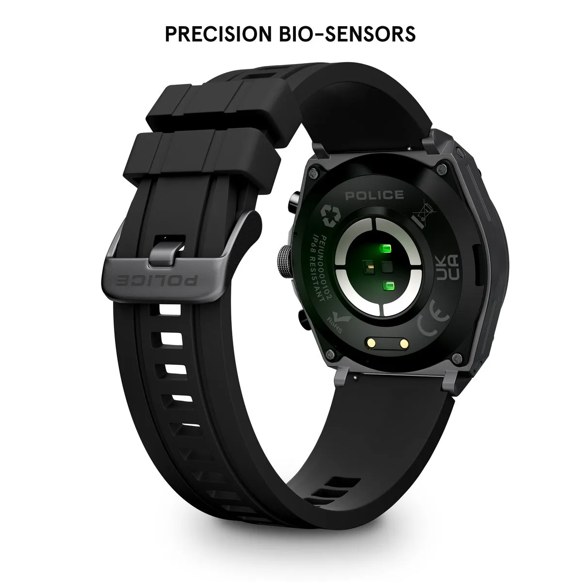 Gunmetal Case & LED Screen Smart Watch With Rubber Strap - Black