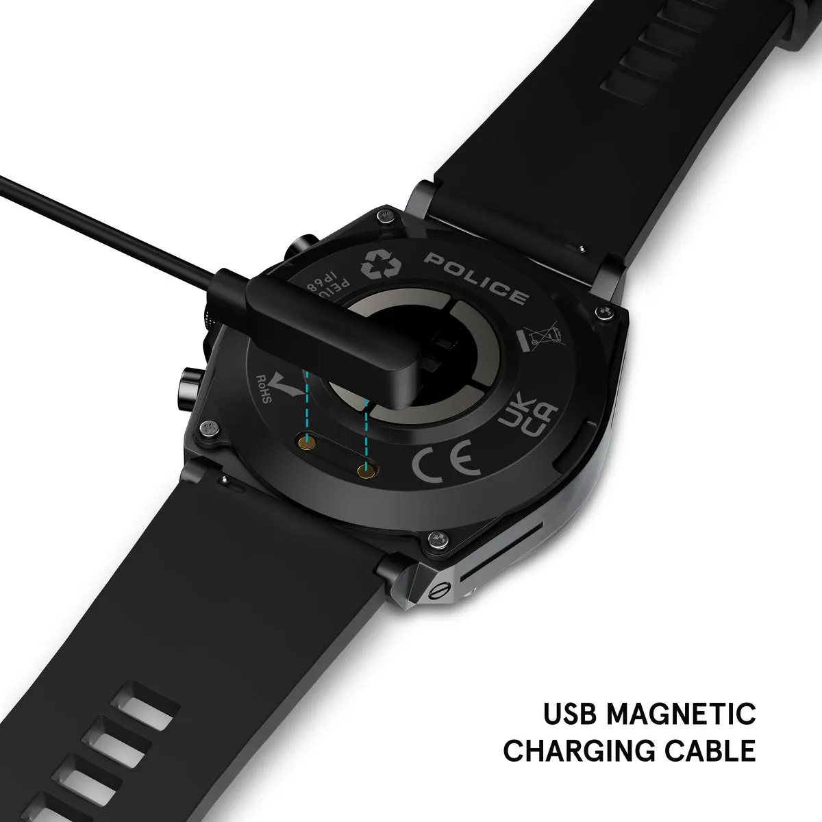 Gunmetal Case & LED Screen Smart Watch With Rubber Strap - Black