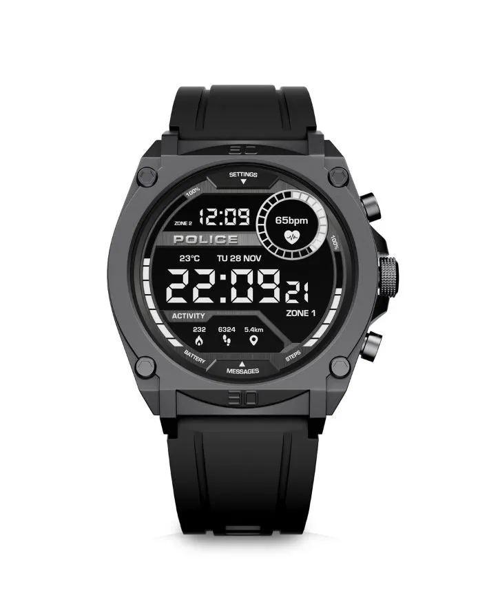 Gunmetal Case & LED Screen Smart Watch With Rubber Strap - Black
