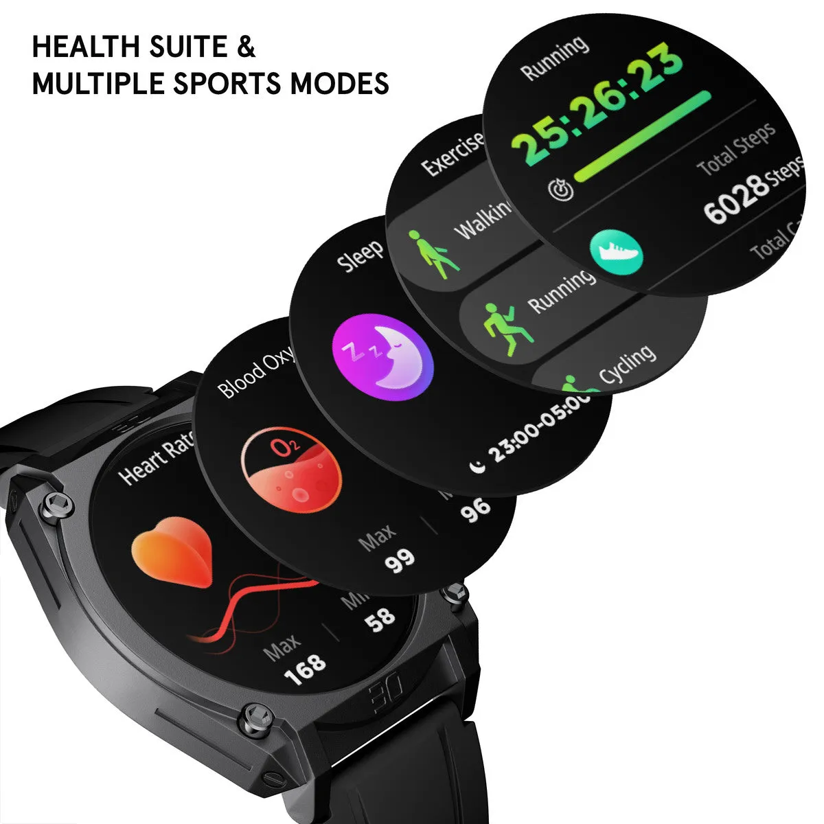 Gunmetal Case & LED Screen Smart Watch With Rubber Strap - Black