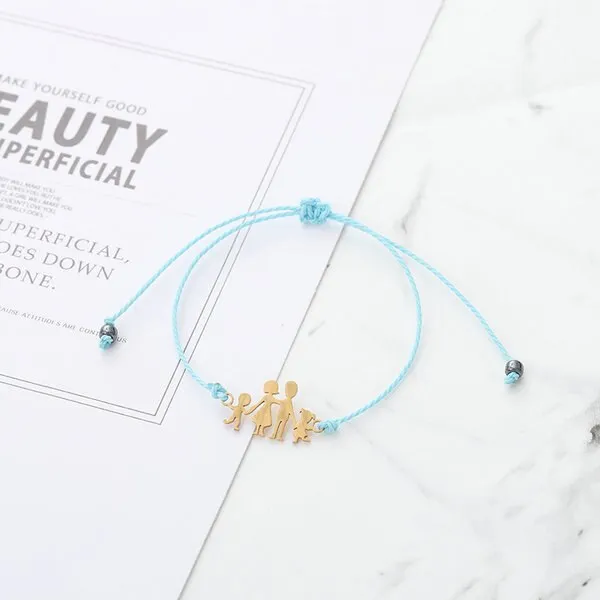 G.YCX Sweet Steel Figure Family Bracelets Mom Dad Girl Boy Adjustable Lucky Red Rope Kids Bracelets Children Protection Jewelry
