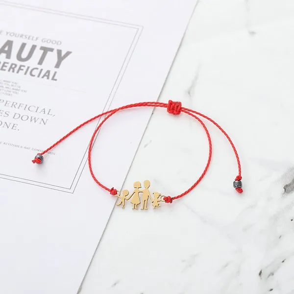 G.YCX Sweet Steel Figure Family Bracelets Mom Dad Girl Boy Adjustable Lucky Red Rope Kids Bracelets Children Protection Jewelry