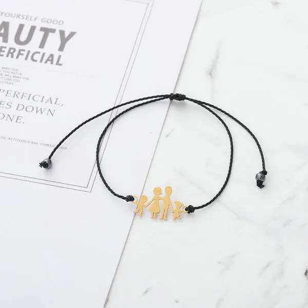 G.YCX Sweet Steel Figure Family Bracelets Mom Dad Girl Boy Adjustable Lucky Red Rope Kids Bracelets Children Protection Jewelry