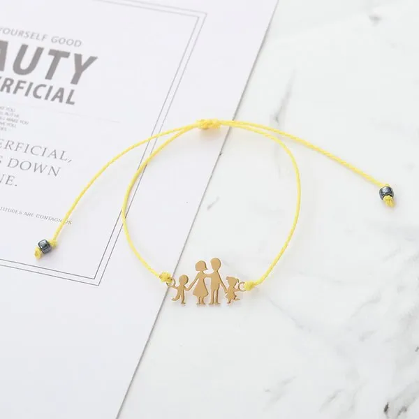 G.YCX Sweet Steel Figure Family Bracelets Mom Dad Girl Boy Adjustable Lucky Red Rope Kids Bracelets Children Protection Jewelry