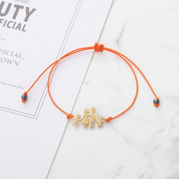 G.YCX Sweet Steel Figure Family Bracelets Mom Dad Girl Boy Adjustable Lucky Red Rope Kids Bracelets Children Protection Jewelry