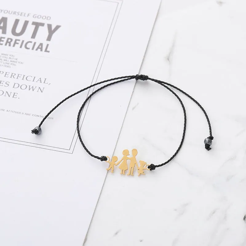 G.YCX Sweet Steel Figure Family Bracelets Mom Dad Girl Boy Adjustable Lucky Red Rope Kids Bracelets Children Protection Jewelry
