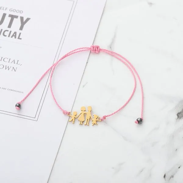 G.YCX Sweet Steel Figure Family Bracelets Mom Dad Girl Boy Adjustable Lucky Red Rope Kids Bracelets Children Protection Jewelry