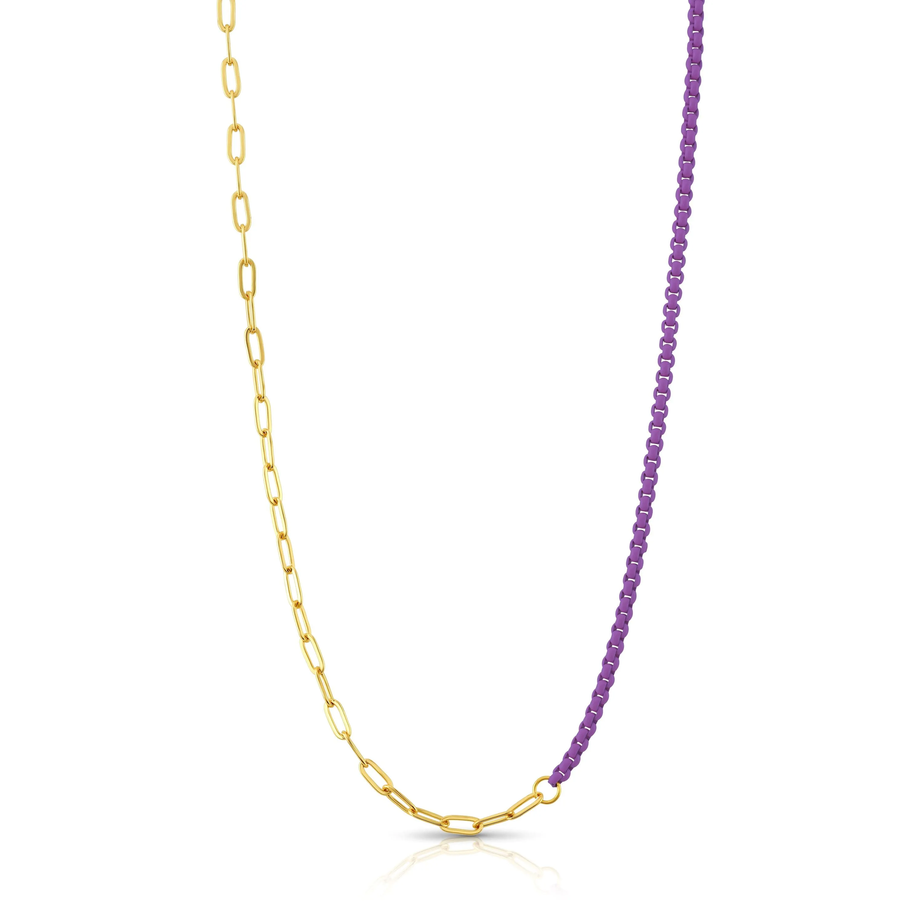 HALF & HALF ENAMEL PAPERCLIP NECKLACE, PURPLE