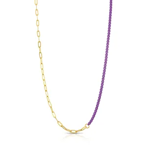 HALF & HALF ENAMEL PAPERCLIP NECKLACE, PURPLE