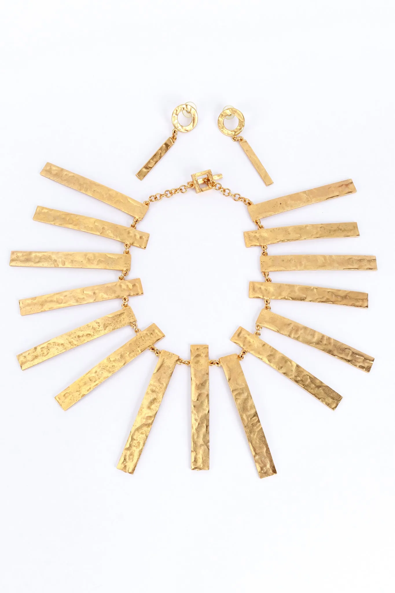 Hammered Bar Pendant Necklace & Earring Set