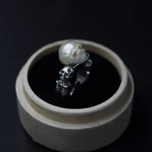 Hand Carved Skeleton Pearl Skull Double Body Ring