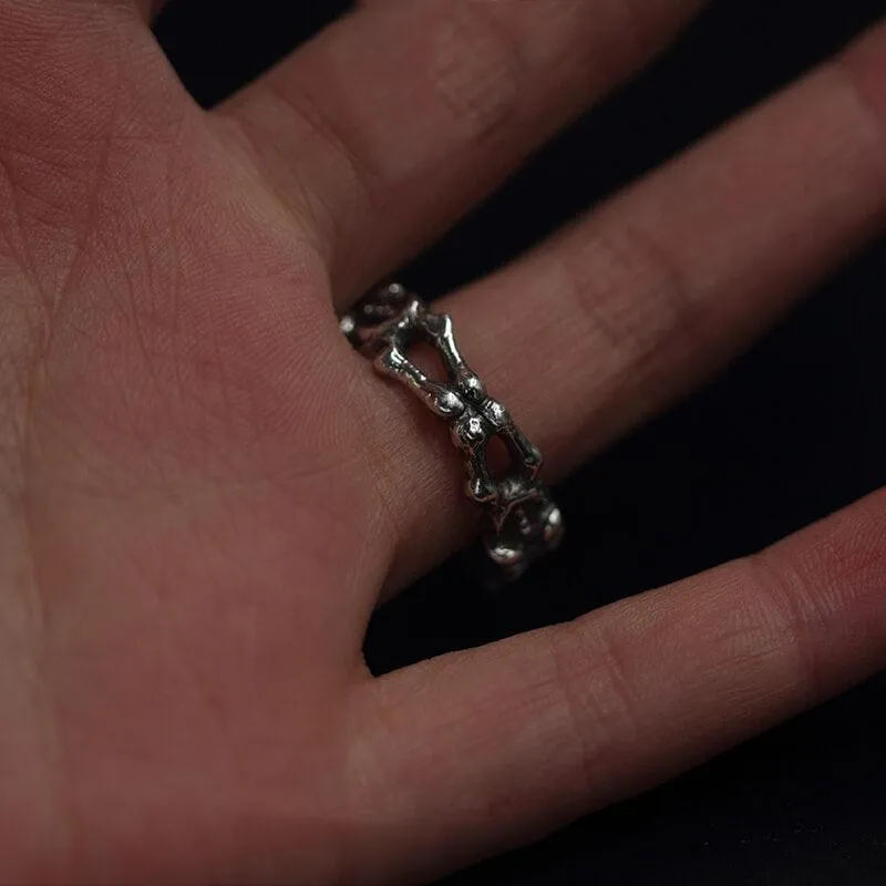 Hand Carved Skeleton Pearl Skull Double Body Ring