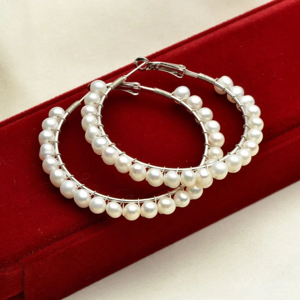 Hand Wired Genuine Pearl Hoops