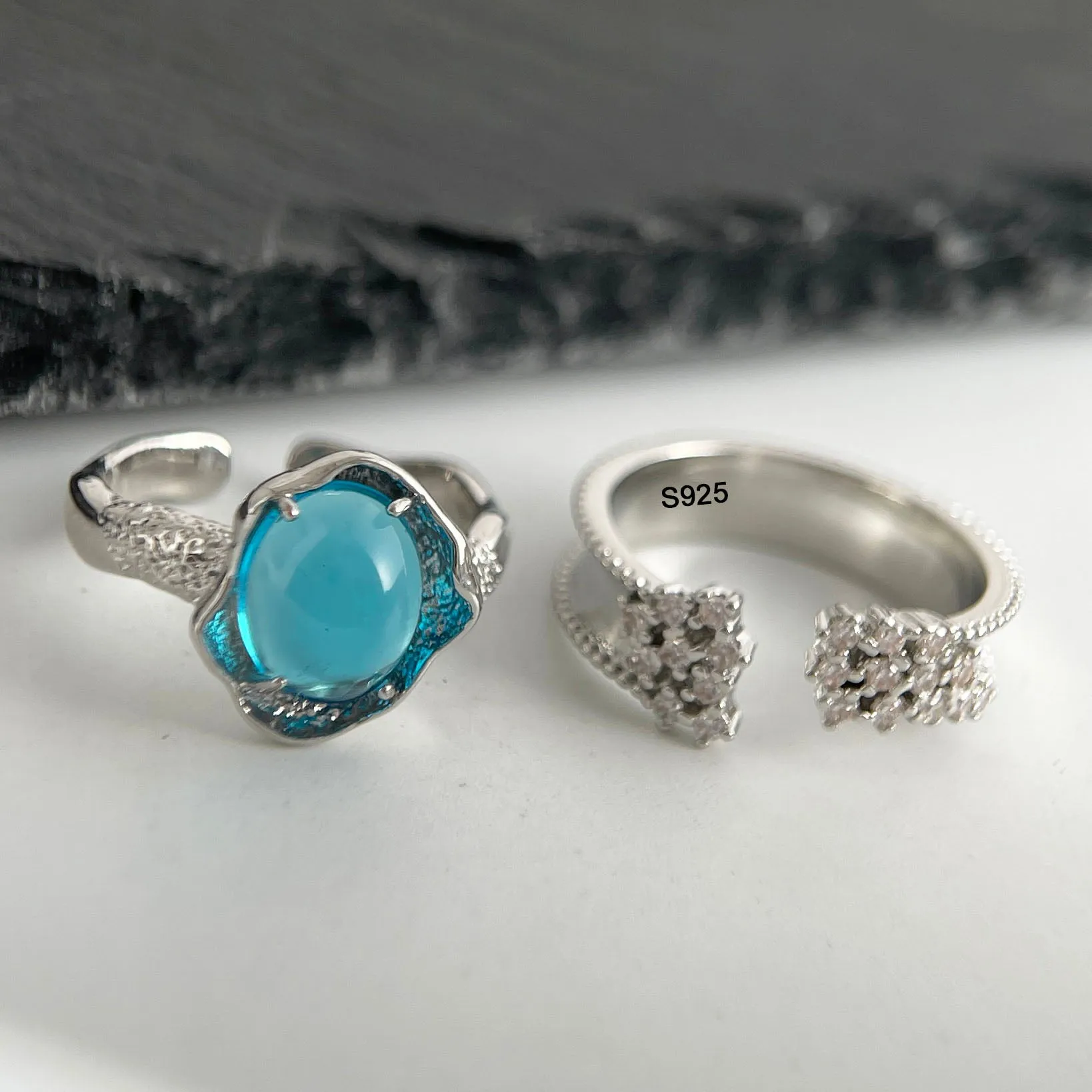 Handmade 925 Sterling Silver Minimalist Moonstone Rings Set
