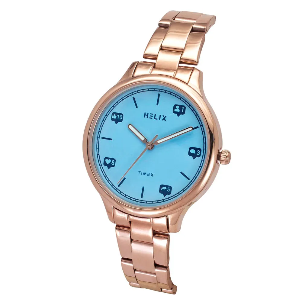 Helix By Timex Blue Round Analog Stainless Steel Watch Women -TW060HL05T