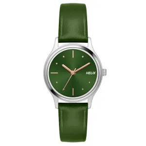 Helix By Timex Olive Round Analog Leather Watch Women -TW051HL01
