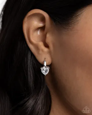 High Nobility - White - Heart Gem Paparazzi Hinge Hoop Earrings