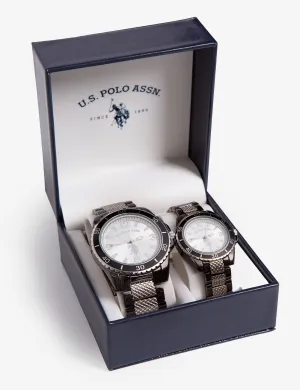 HIS AND HERS GUNMETAL WATCH SET