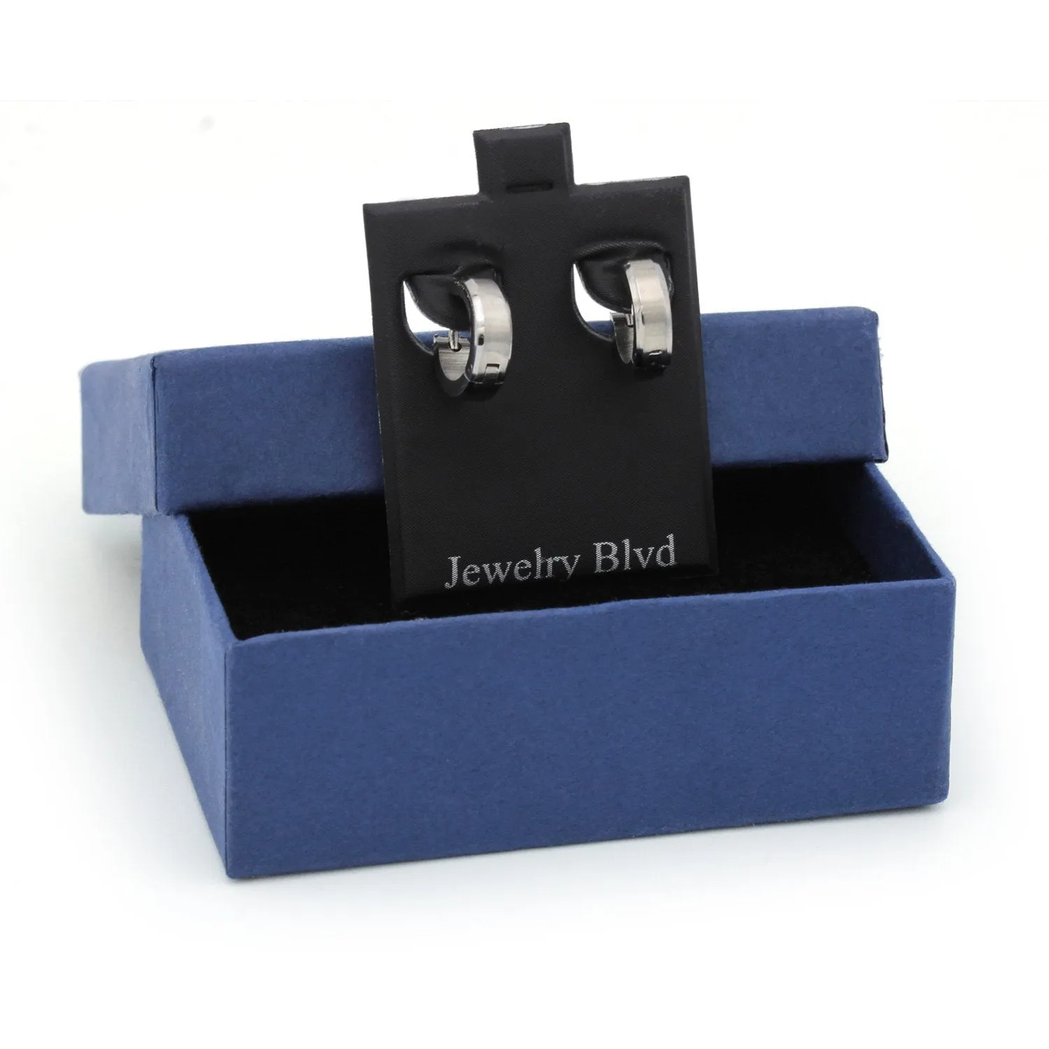 Huggie Hoop Earrings Stainless Steel with Beveled Edge