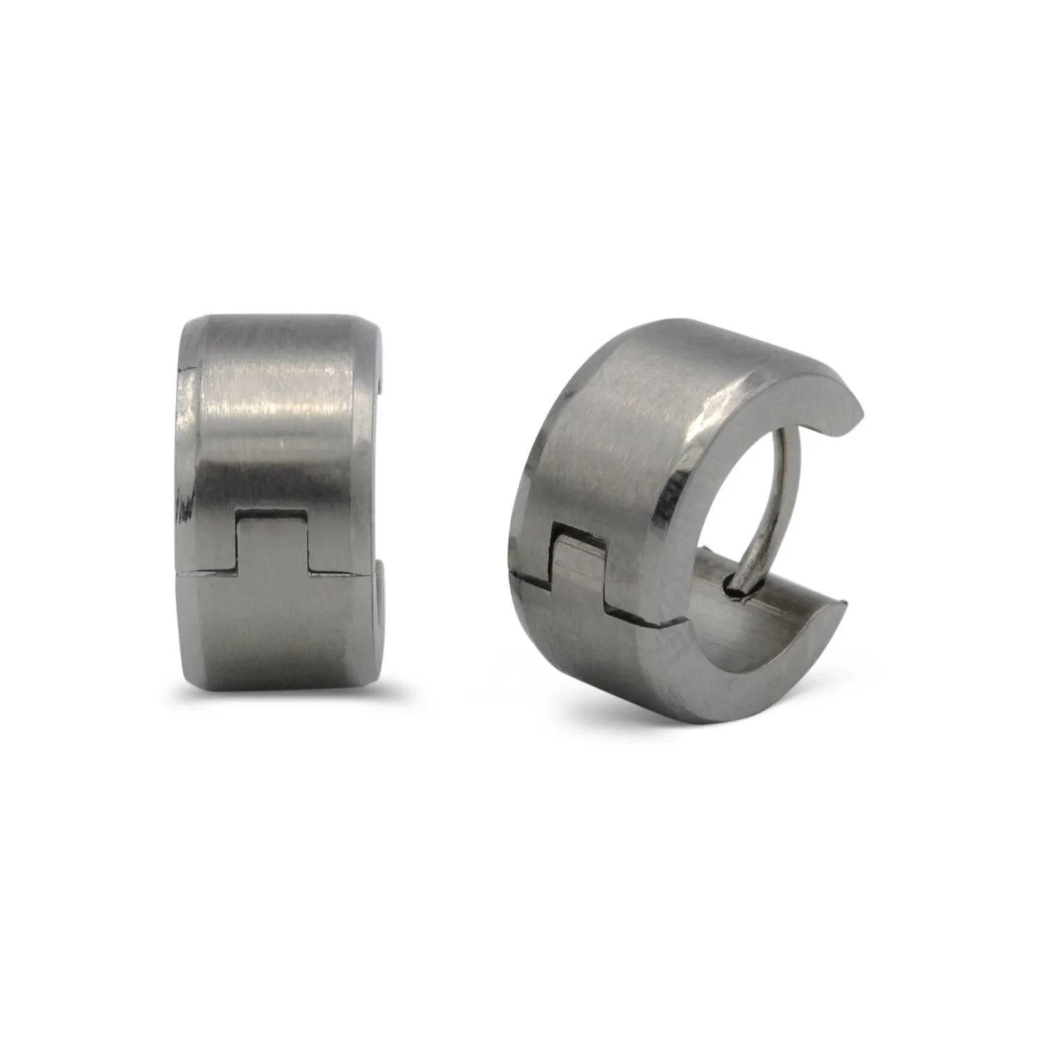 Huggie Hoop Earrings Stainless Steel with Beveled Edge