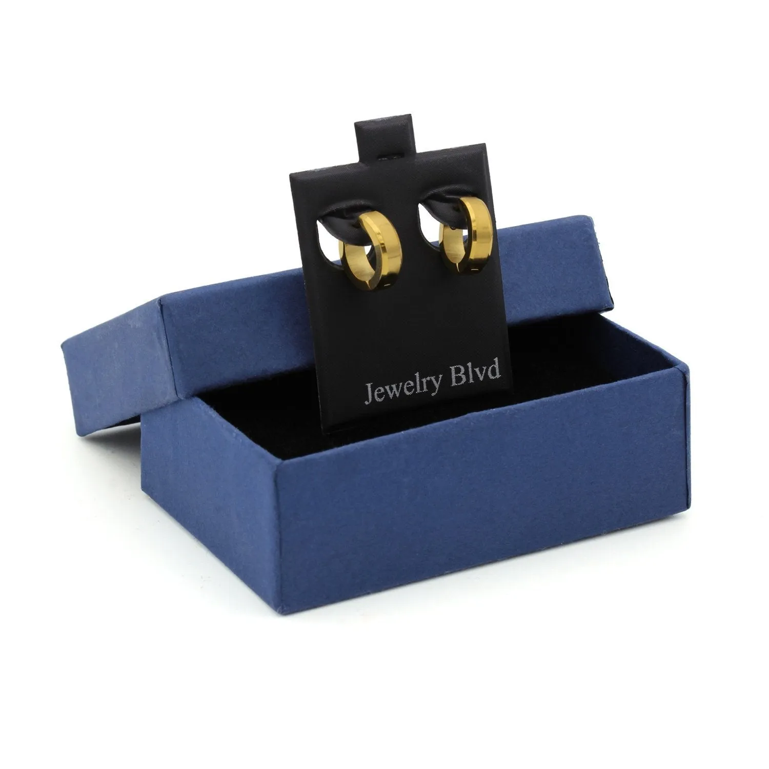 Huggie Hoop Earrings Stainless Steel with Beveled Edge