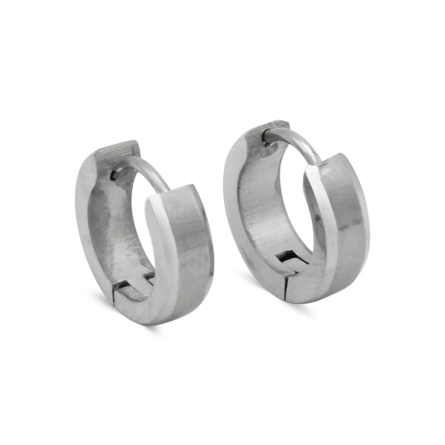Huggie Hoop Earrings Stainless Steel with Beveled Edge