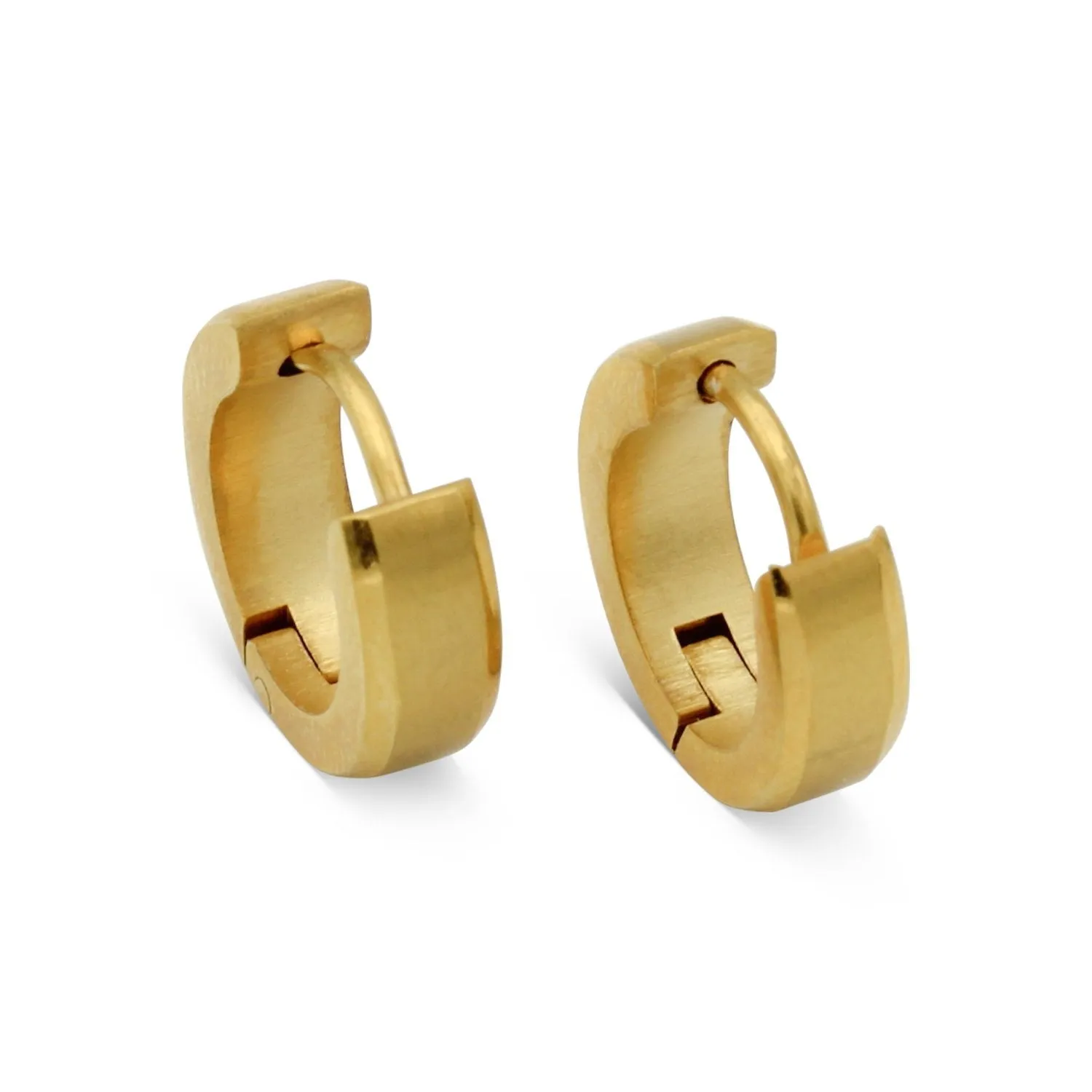 Huggie Hoop Earrings Stainless Steel with Beveled Edge