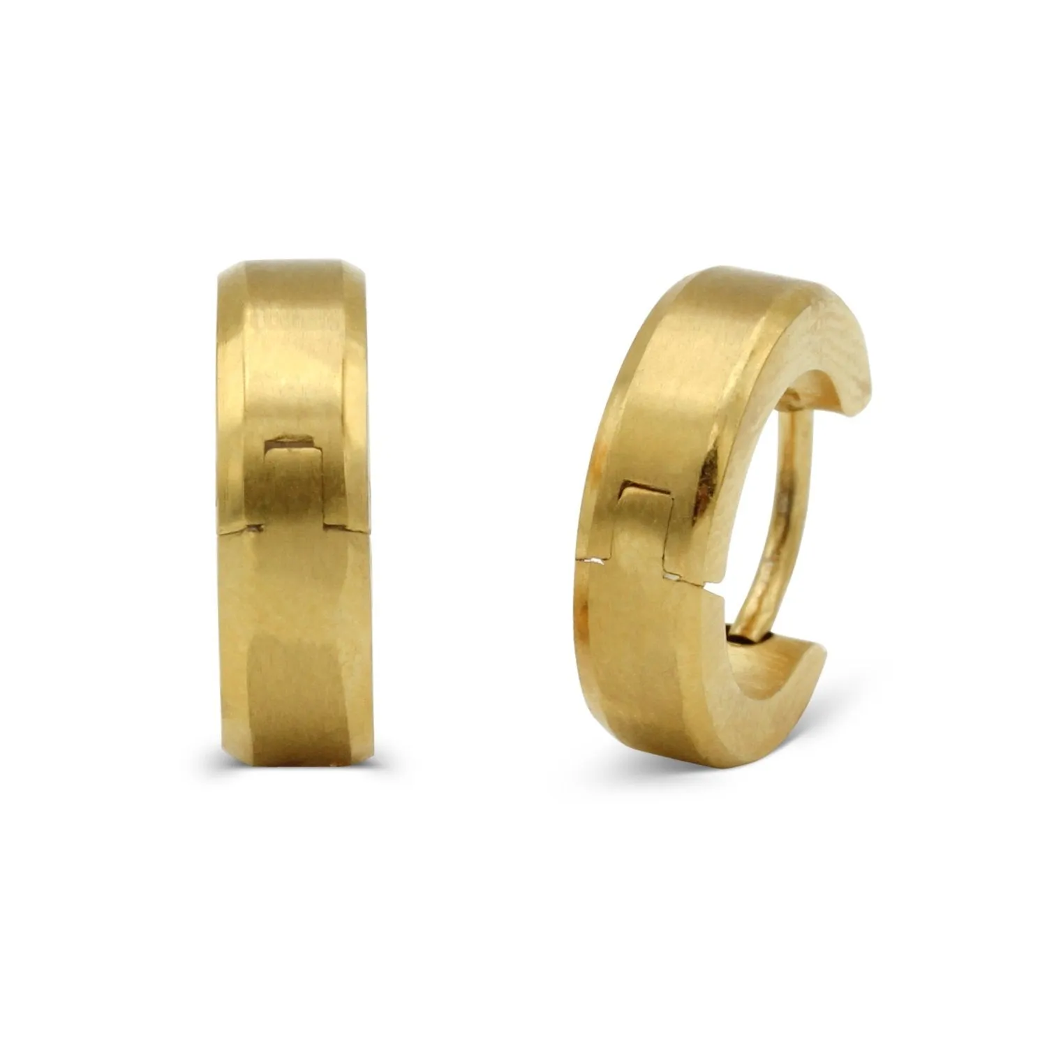 Huggie Hoop Earrings Stainless Steel with Beveled Edge
