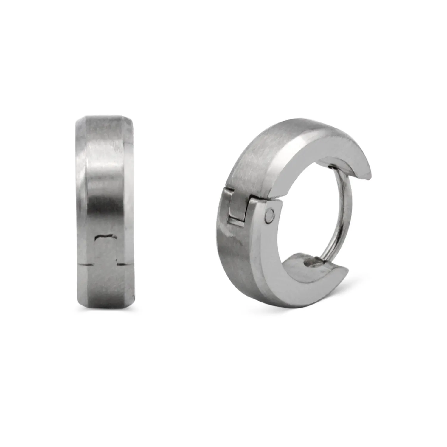 Huggie Hoop Earrings Stainless Steel with Beveled Edge