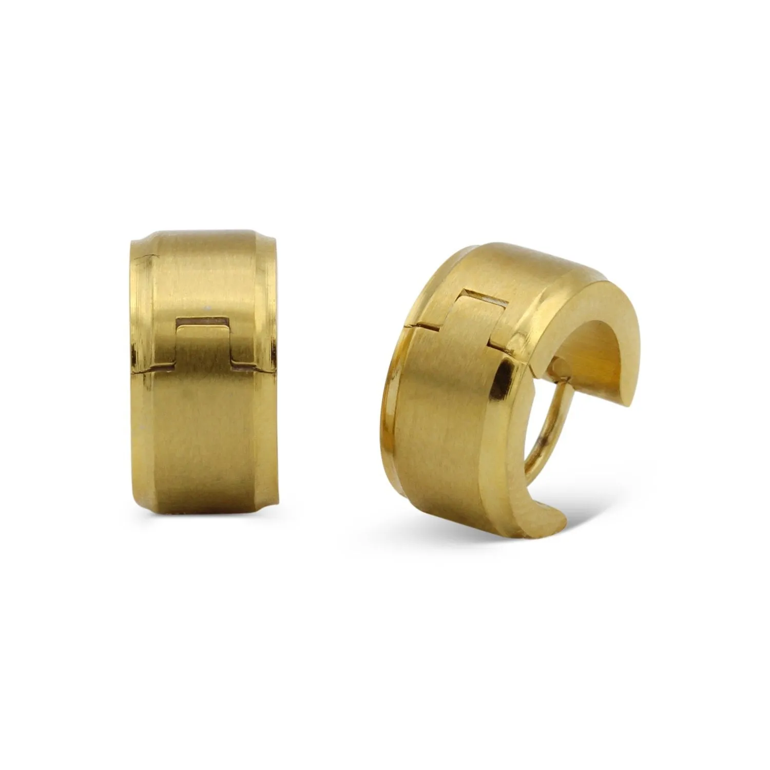 Huggie Hoop Earrings Stainless Steel with Beveled Edge