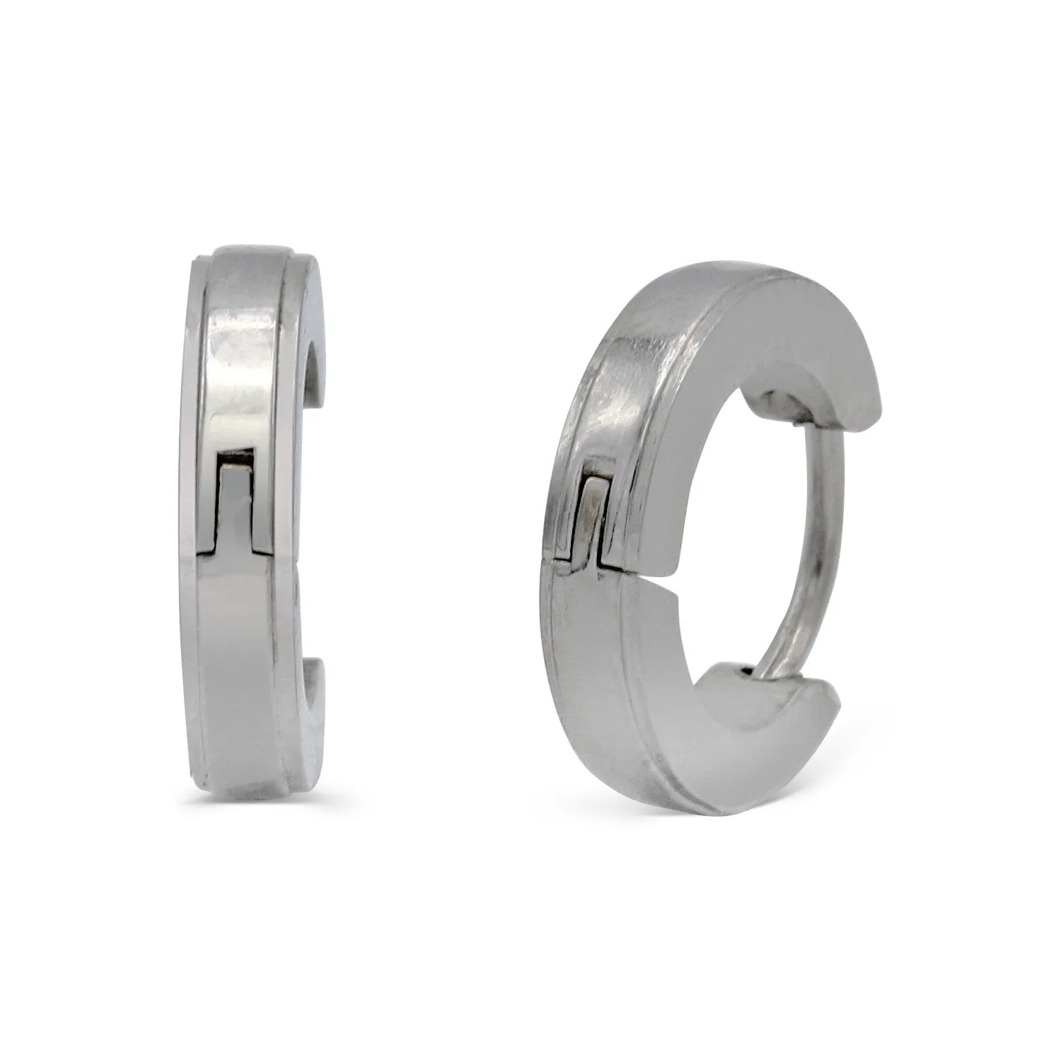 Huggie Hoop Earrings Stainless Steel with Beveled Edge