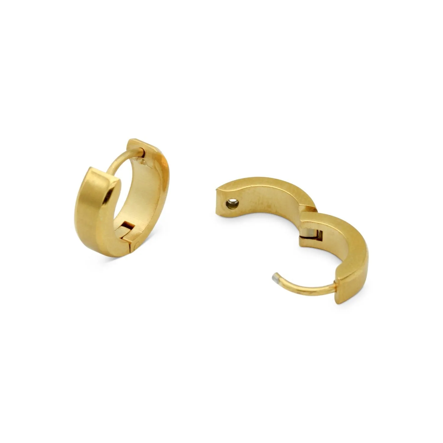 Huggie Hoop Earrings Stainless Steel with Beveled Edge
